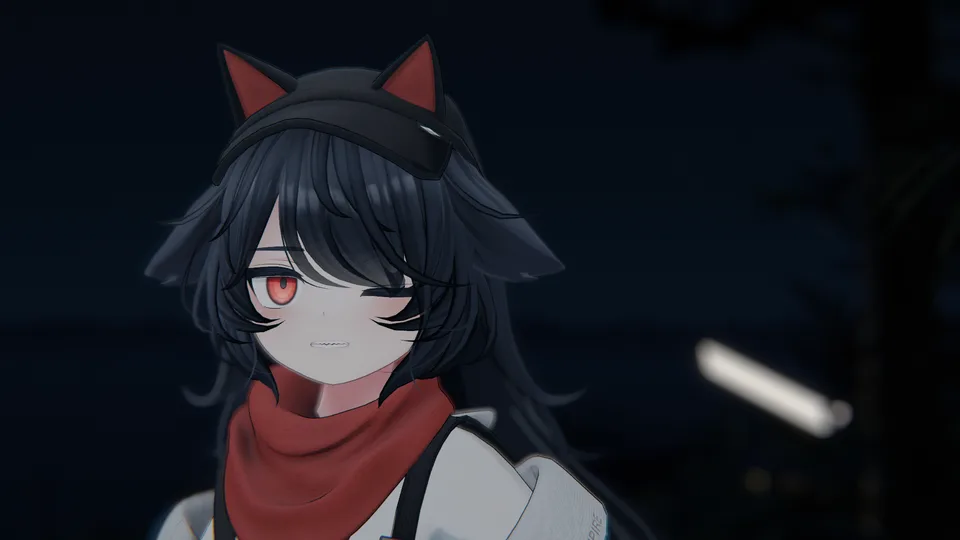 運営者がVRChatで別途撮影した参考写真。猫耳と赤いマフラーをつけたアバターの参考写真。Steam Frameの実機や同機での動作を写した写真ではない。